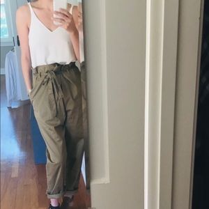 High rise, cropped paperbag trousers